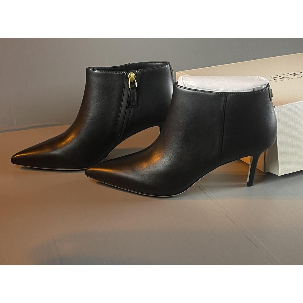Lauren Ralph Lauren Boots Womens Size 7.5 Black Lizie Leather Ankle Booties